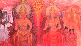 Lukisan tentang Raja Udayana bersama permaisurinya, Mahendradatta, karya pelukis I Ketut Budiana yang ditampilkan dalam pameran bertajuk 
